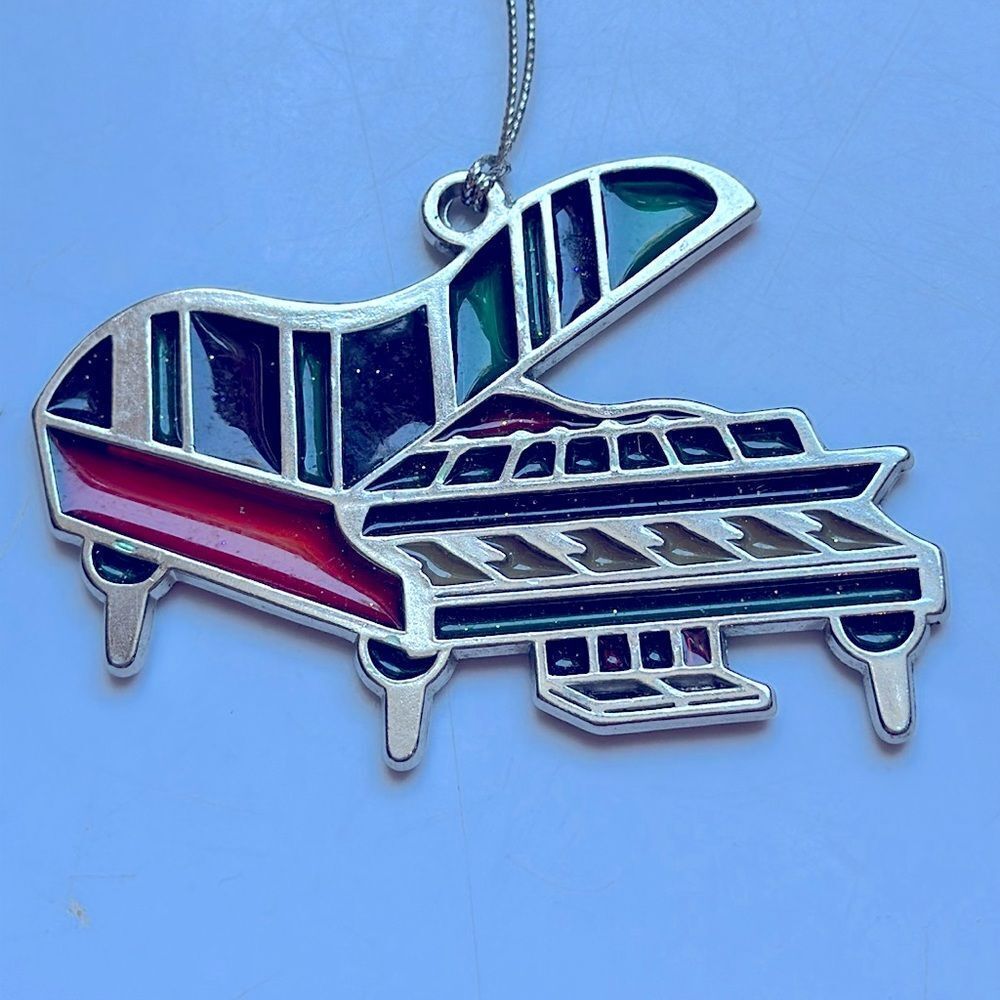 Russ Stained‎ Glass Chrome Plated Grand Piano Ornament